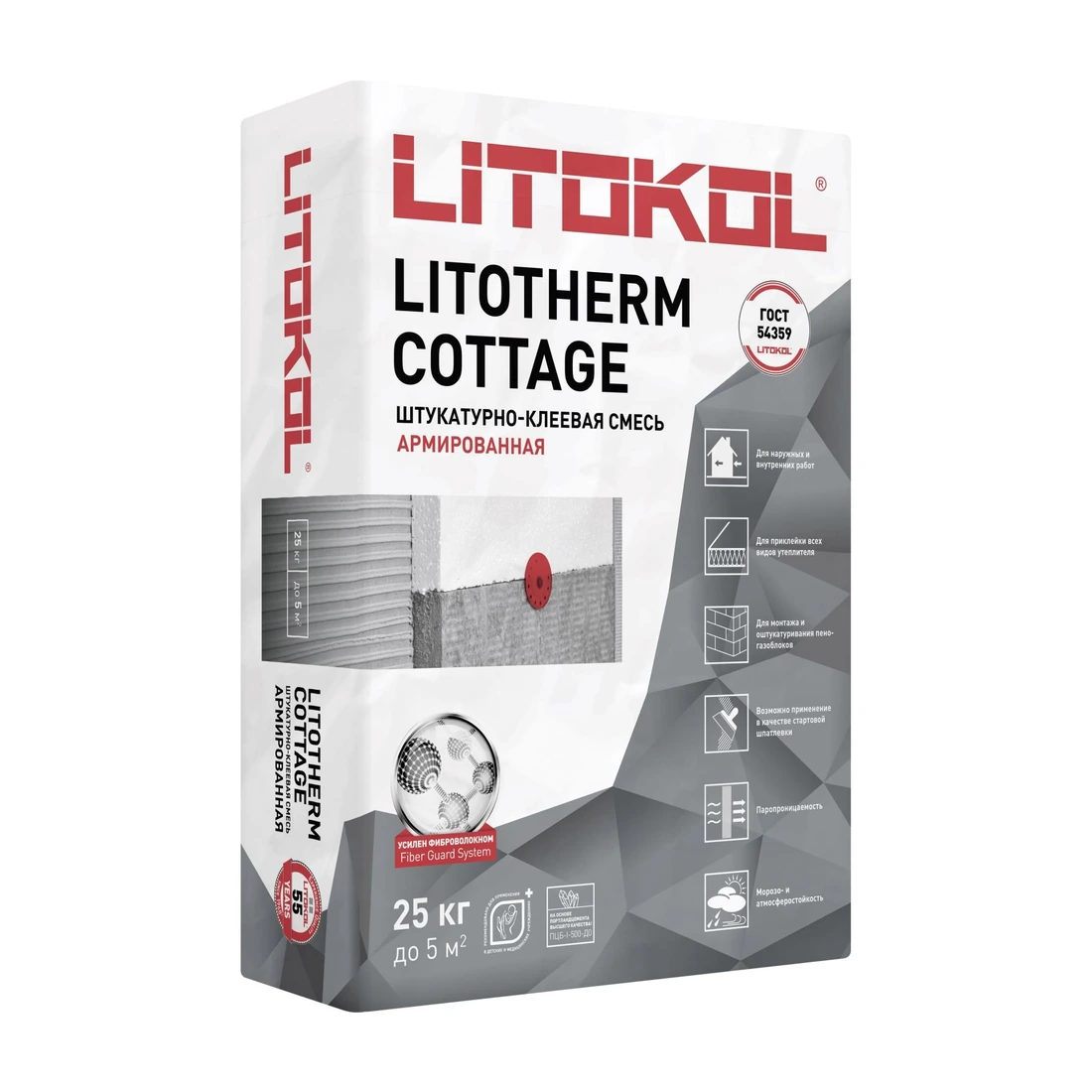 Штукатурно-клеевая смесь цементная Litokol (Литокол) Litotherm Cottage 25 кг