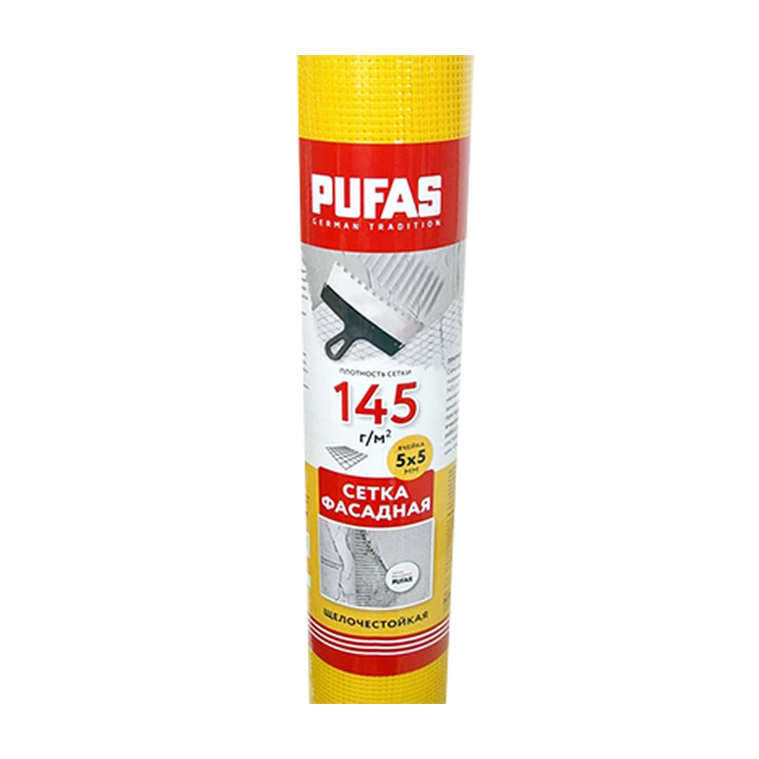 Сетка фасадная Pufapro (Пуфапро) 1х30 м 5х5 мм 145 г/м2 30 м2 желтая 71703000