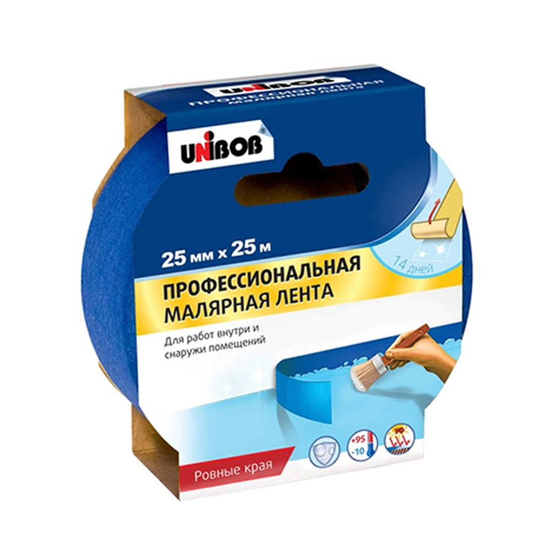 Лента малярная клейкая Unibob (Унибоб) профессиональная нар-вн 25 мм х 25 м (46571/89344)
