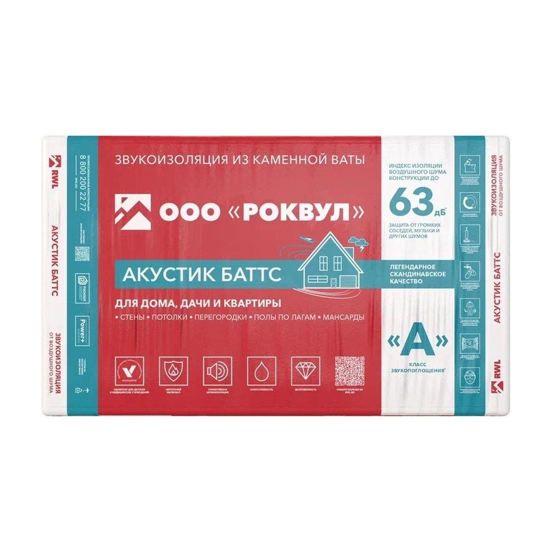 Базальтовая вата Rockwool (Роквул) Акустик Баттс 1000х600х50 мм 10 шт (45 кг/м3; 0,3 м3; 6 м2)