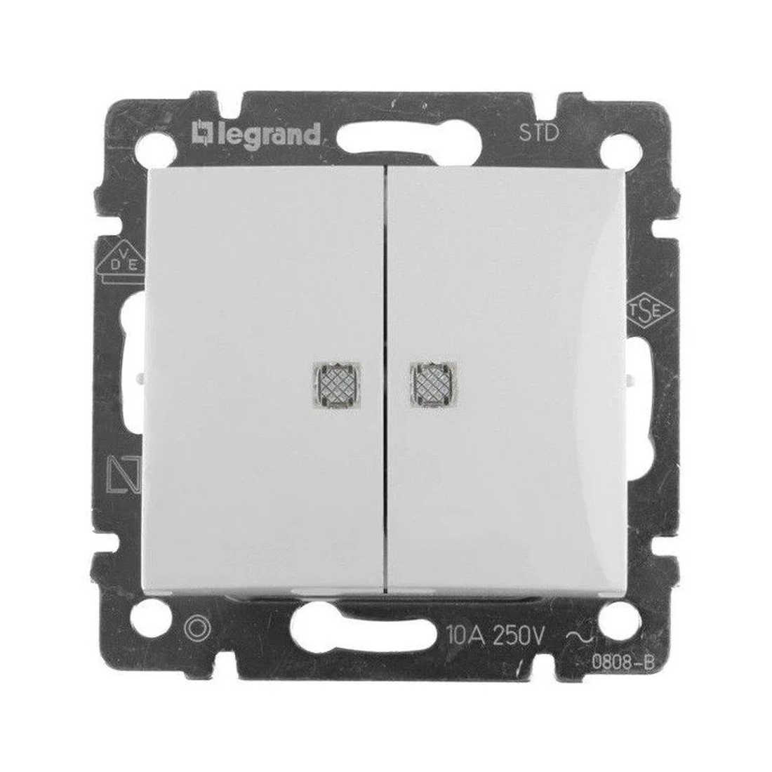 Выключатель Legrand Valena двухклавишный с подсветкой белый