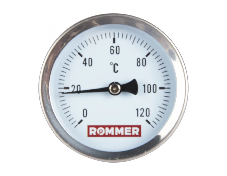 ROMMER Термометр биметаллический с погружной гильзой. Корпус Dn 63 мм, гильза 75 мм 1/2 , 0...120°С